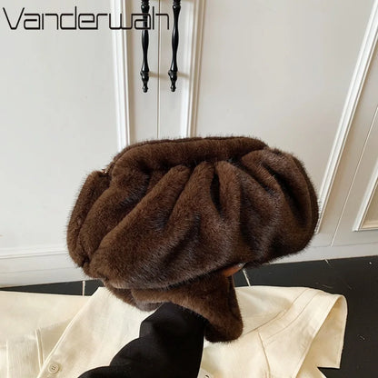 Faux Fur Ruched Crossbody Bag for Women