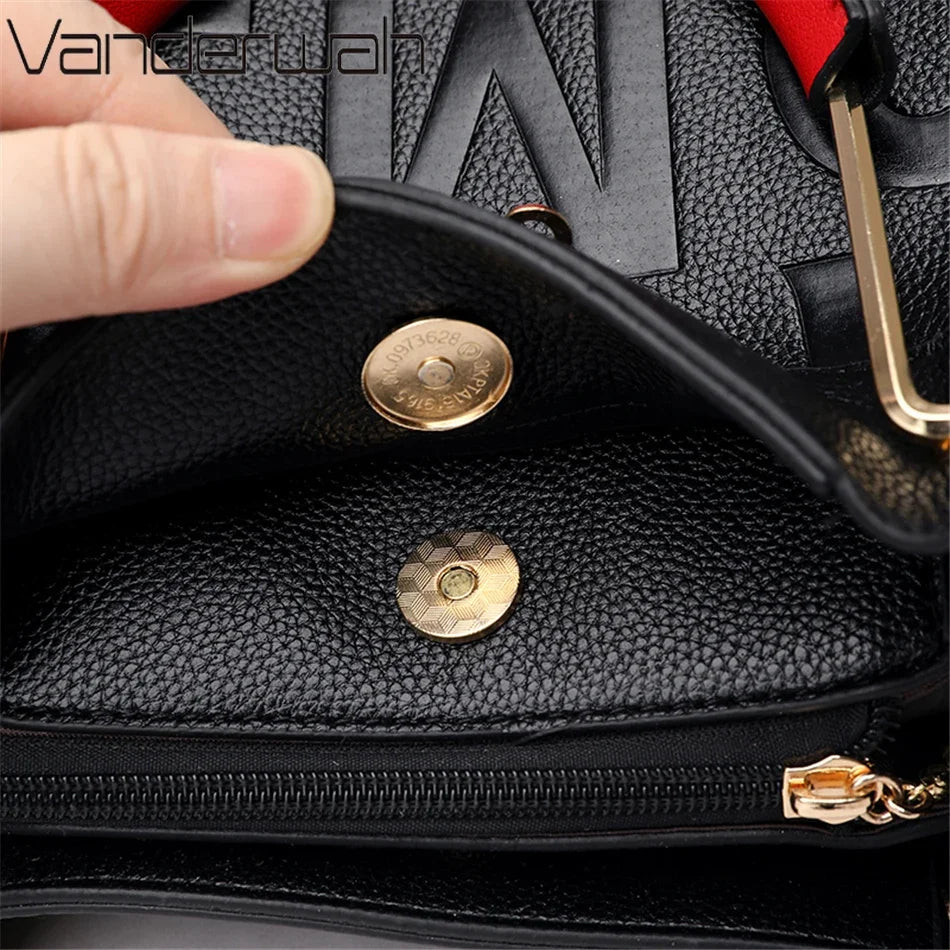 Letter-Embossed PU Leather Women's Handbag – 3-Layer Luxury Tote