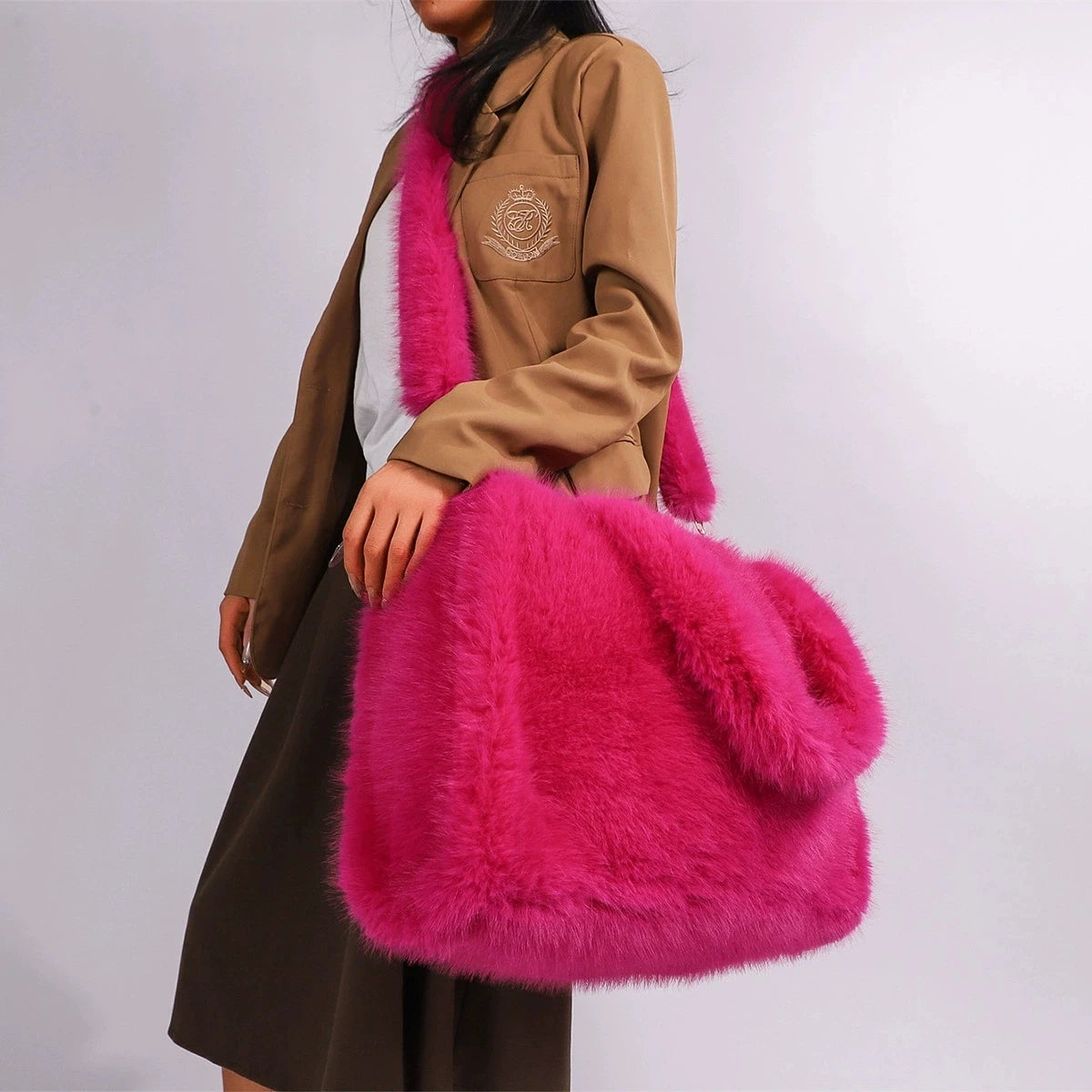 Winter Women S Furry Tote Handbags Large Capacity Commuter Ladies Faux Fur Shoulder Bag Soft Plush