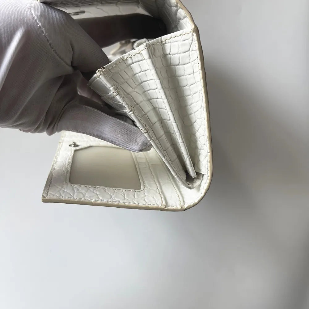 Crocodile Leather Women's Long Tri-Fold Wallet | White Luxury Clutch