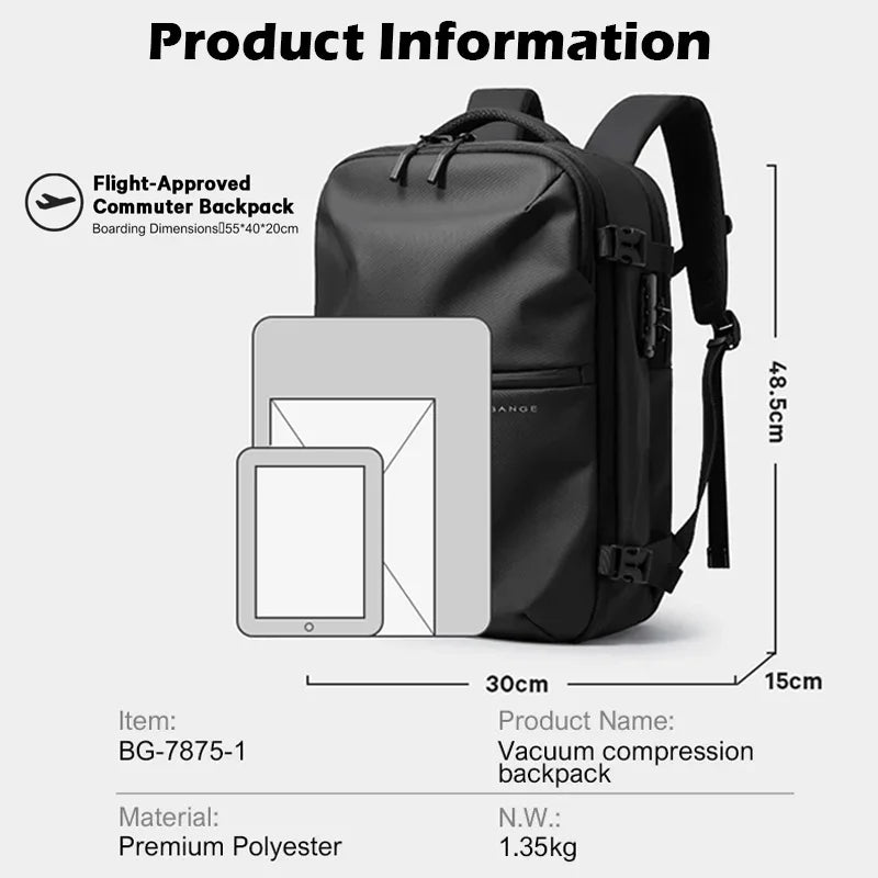 Anti-Theft Travel Backpack with Vacuum Compression & Laptop Compartment