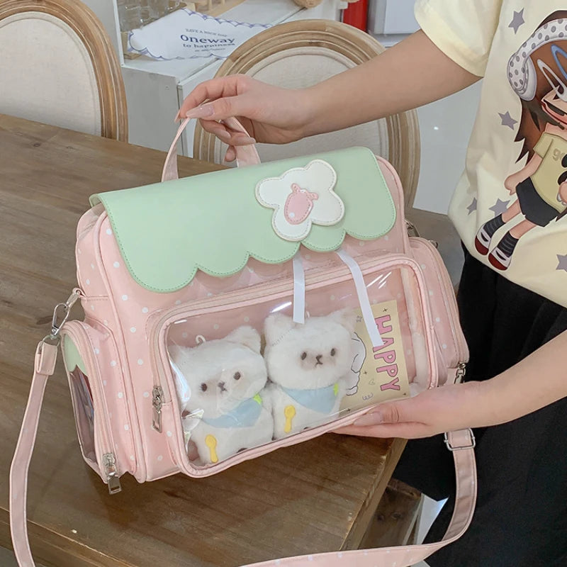 Strawberry Ita Bag – Large Capacity Color-Block Shoulder Tote for College