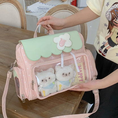 Strawberry Ita Bag – Large Capacity Color-Block Shoulder Tote for College