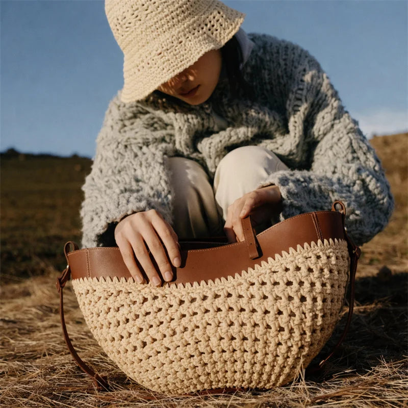 Straw Woven Tote Bag - Large Capacity Beach Shoulder Bag for Summer