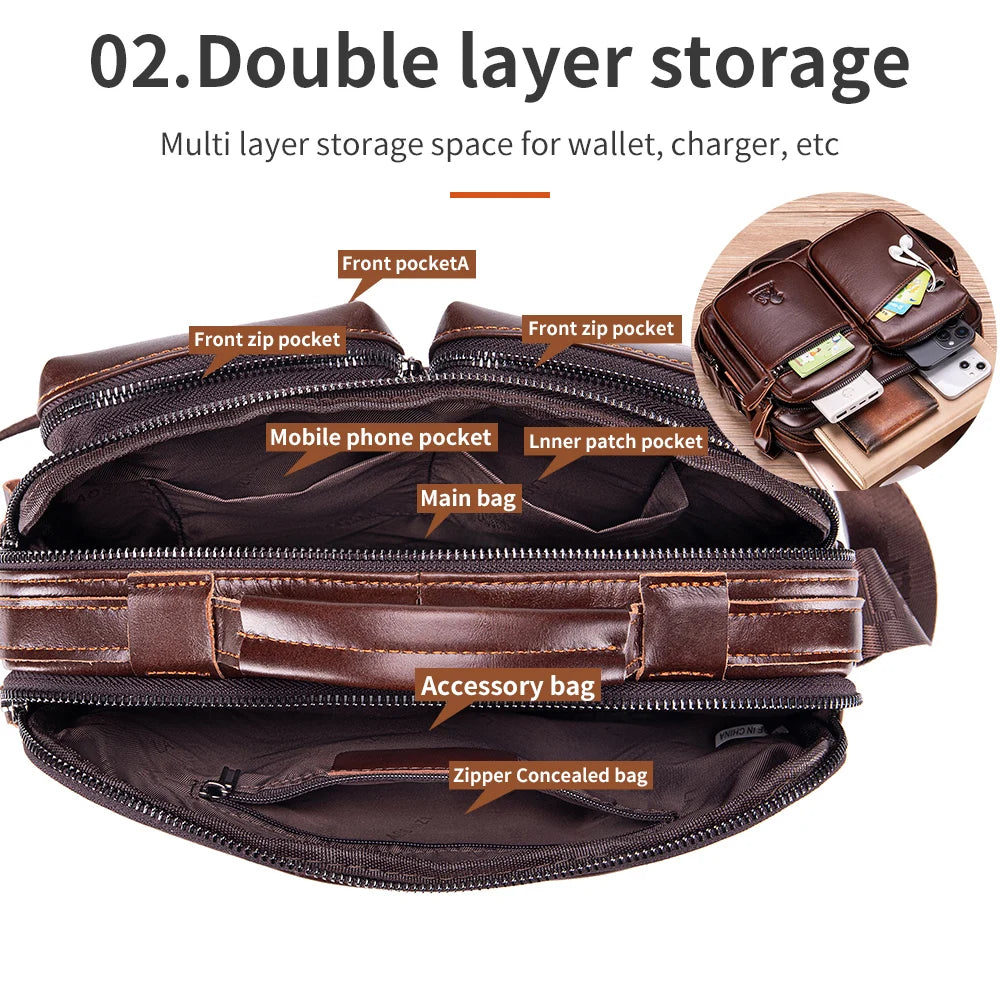 Genuine Leather Men's Crossbody Shoulder Bag – Business Handbag