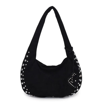Rivet Studded Hobo Shoulder Bag – Women's Half Moon Tote