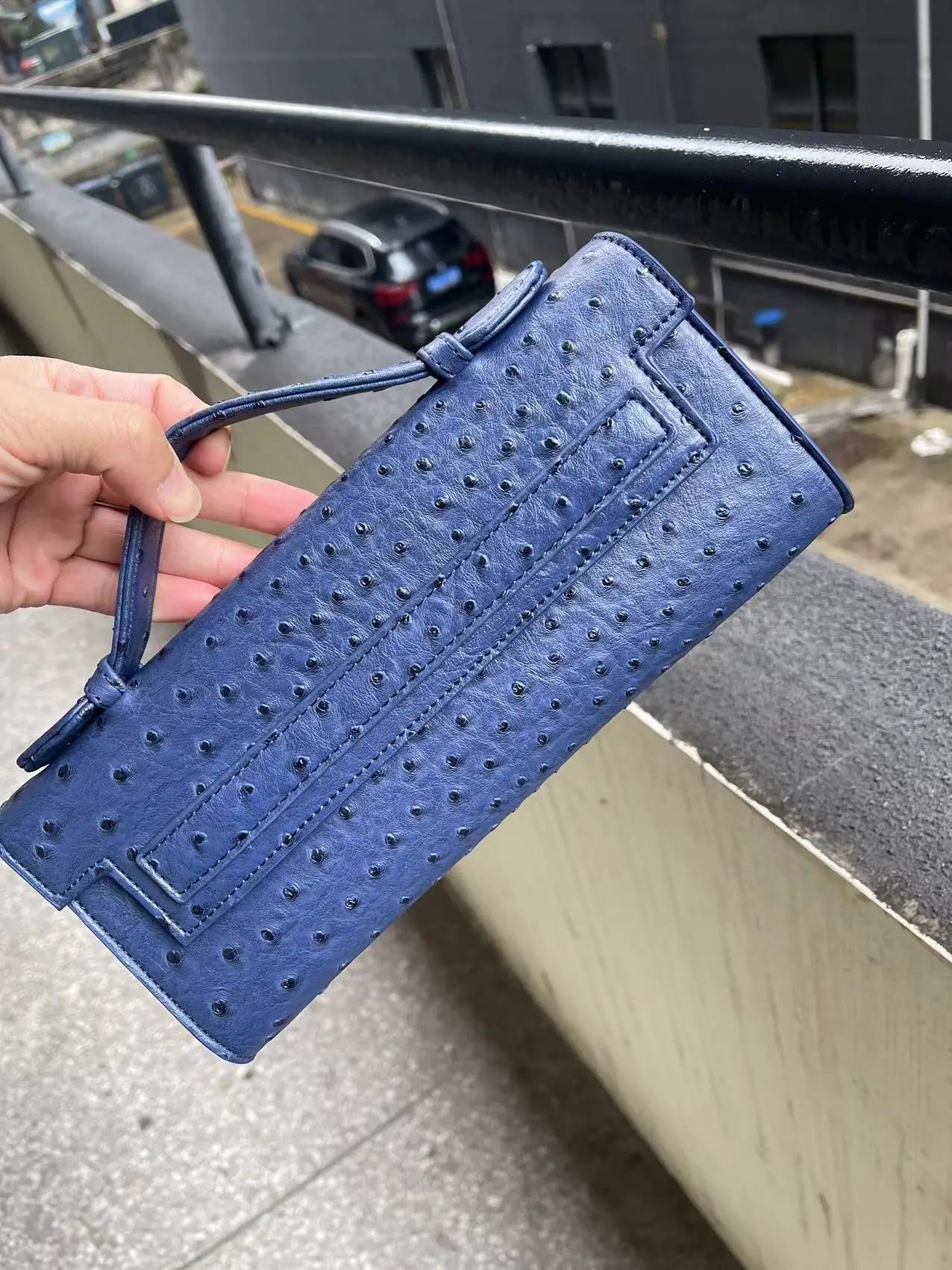 Ostrich Pattern Long Clutch Bag – PU Leather Party Handbag