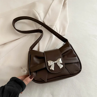 PU Leather Bow Shoulder Bag – Trendy Underarm Handbag for Women
