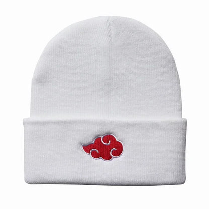 Akatsuki Anime Beanie – Knitted Winter Hat with Red Cloud Embroidery