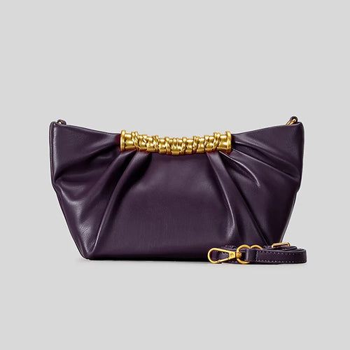 Elegant Ruched Hobos Clucth Bag Luxury Designer Metal Handle Women Handbags Soft Pu Leather Shoulder