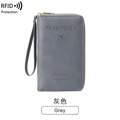 RFID Travel Wallet – Long Passport Holder with Zipper & Wrist Strap