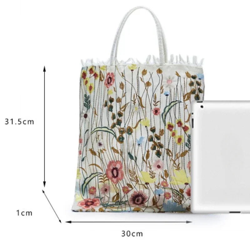 Floral Embroidery Mesh Tote Bag – Clear Shoulder Handbag