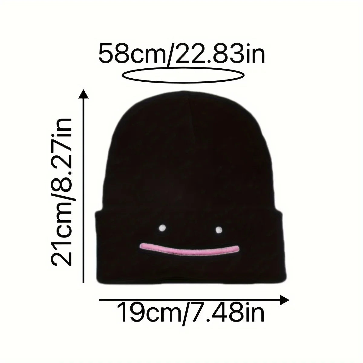 Embroidered Smile Knit Beanie – Stretchy Winter Hat