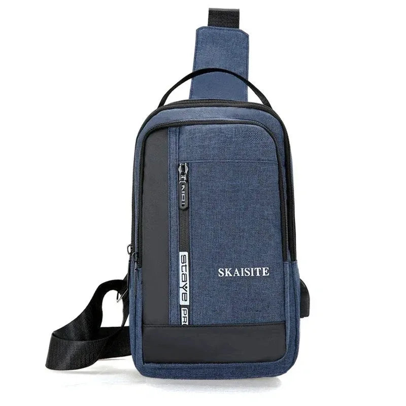 Men's Sling Chest Bag with USB Charging Port – Casual Oxford