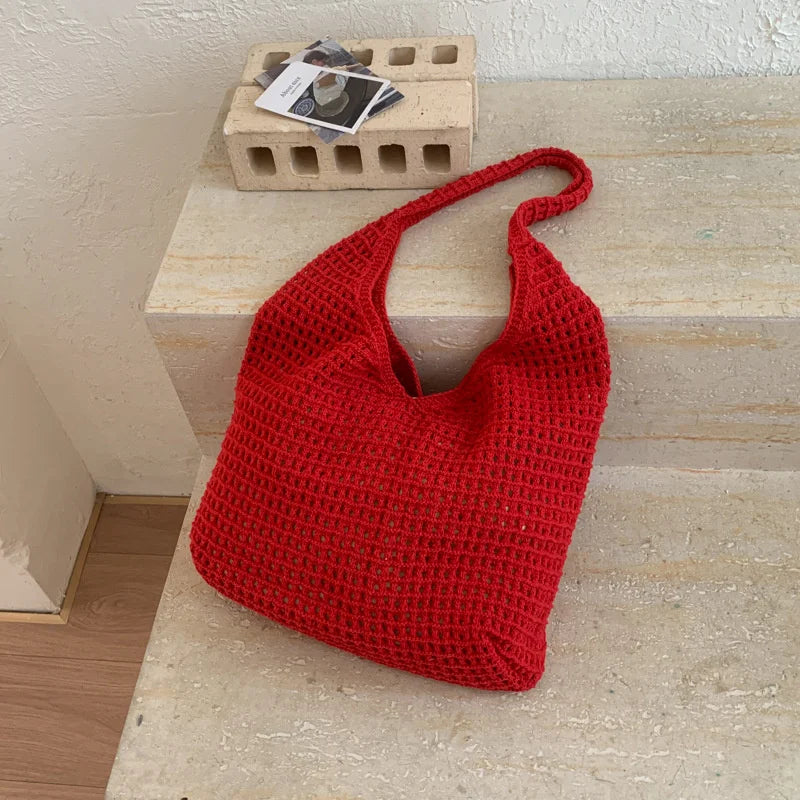 Crochet Mesh Hobo Bag for Women – Large Knit Shoulder Tote