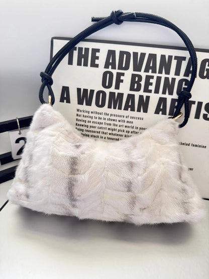 Mew Real Mink Fur Natural Cloud Winter Thick Bag Single Shoulder Women Fluffy Evening Ladies - Thick