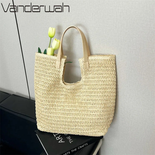 Straw Beach Tote Bag – Large Capacity Woven Shoulder Bag for Women