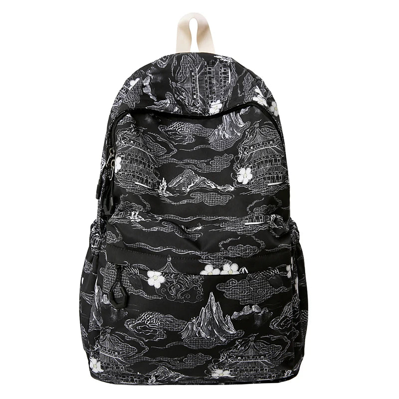 Chinese Ink Painting Backpack – Large Capacity Retro Student Bag