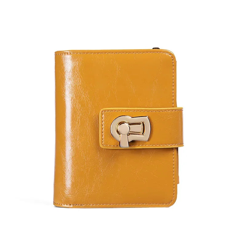Genuine Leather Women's Wallet – Metal Lock Clasp, Card Holder & Coin Purse