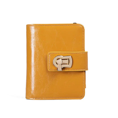 Genuine Leather Women's Wallet – Metal Lock Clasp, Card Holder & Coin Purse