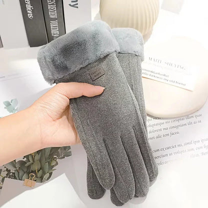 Women's Fuzzy Trim Winter Gloves – Touchscreen Warm Mittens