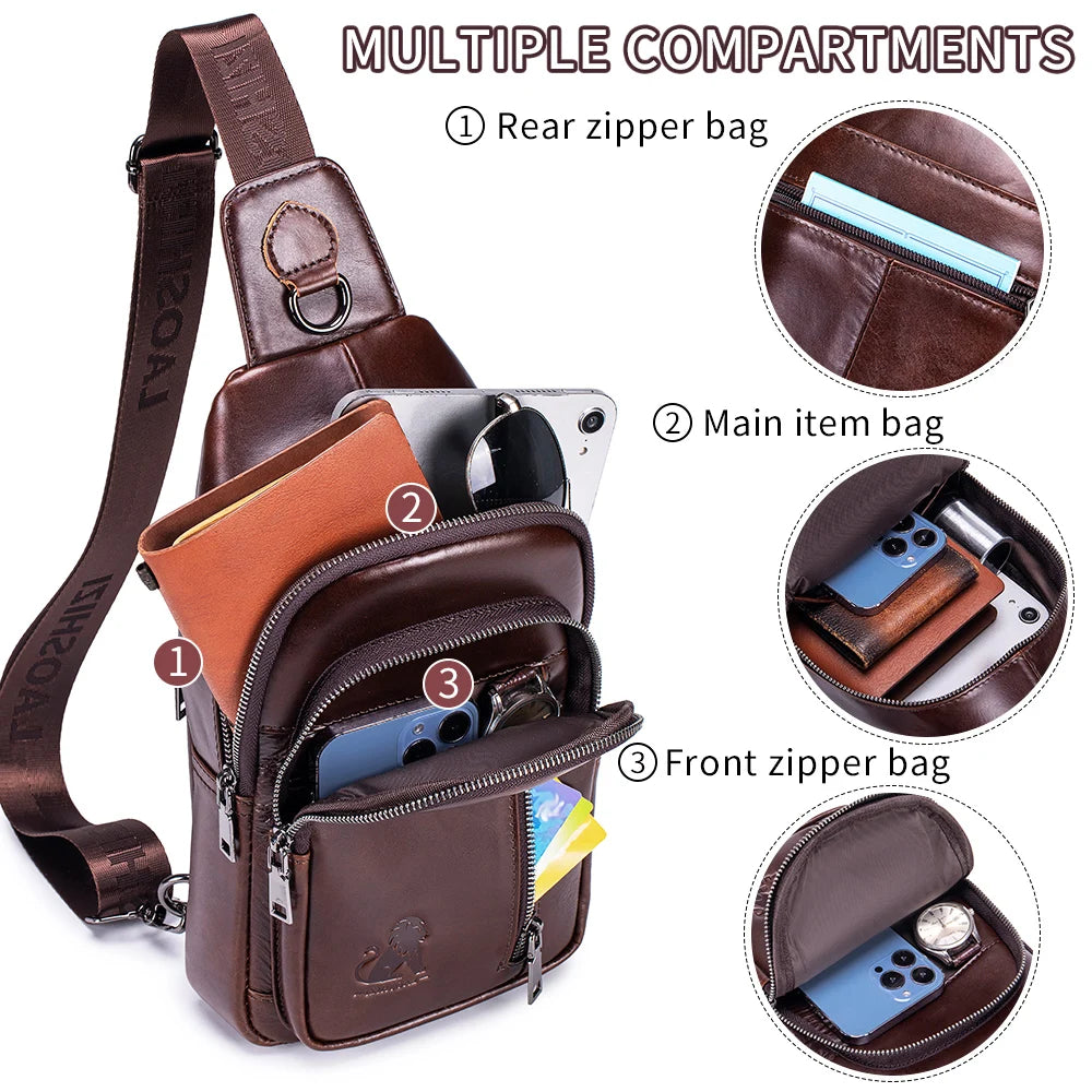 Men's Genuine Leather Sling Chest Bag – Crossbody Shoulder Pack