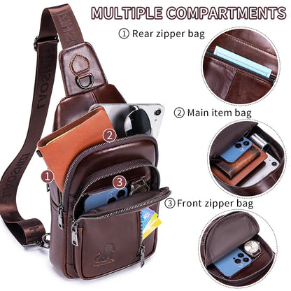 Men's Genuine Leather Sling Chest Bag – Crossbody Shoulder Pack