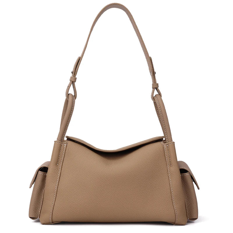 Genuine Cowhide Leather Hobo Shoulder Bag – Pebbled Minimalist Style