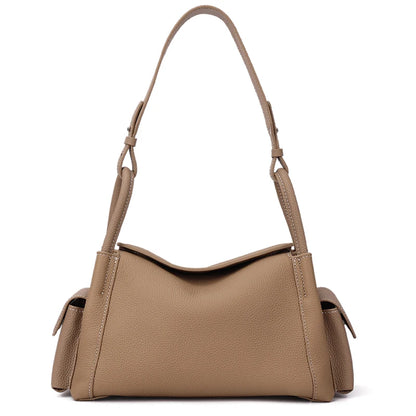 Genuine Cowhide Leather Hobo Shoulder Bag – Pebbled Minimalist Style