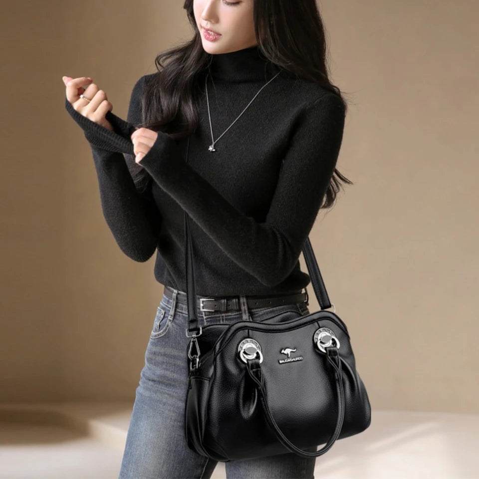Soft PU Leather Handbag for Women – 3-Layer Shoulder & Crossbody Bag