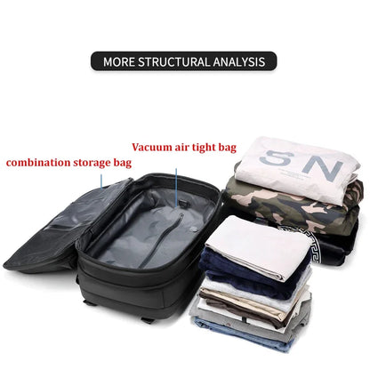 Vacuum Compression Backpack – 17" Laptop, Expandable, Men's Travel