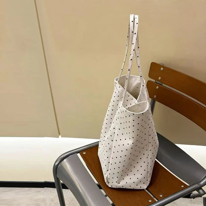 Polka Dot Canvas Tote Bag – Large Lightweight Korean Style Shoulder Bag