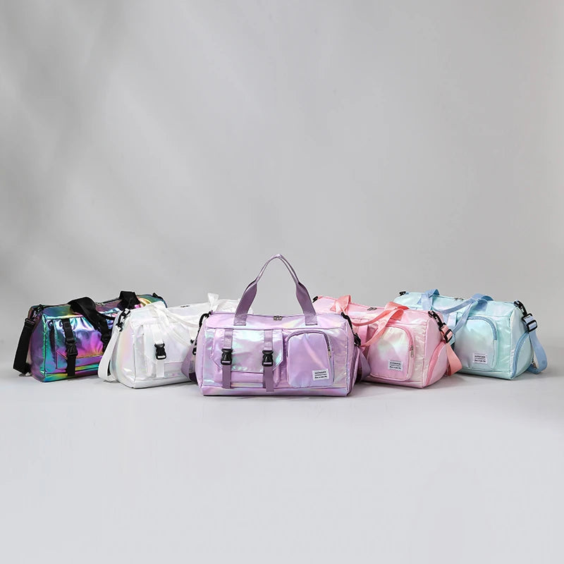 Women's Large Capacity Nylon Travel Duffel Bag with Shoe Compartment