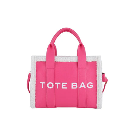 Tote Bag – Women's Quilted Letter Print Crossbody with Plush Edge
