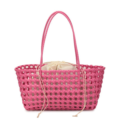 Hollow-Out Woven Basket Tote Bag – Boho Beach Handbag
