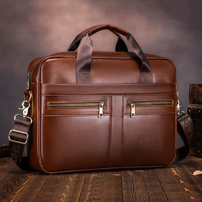 15-Inch Genuine Leather Men's Laptop Briefcase Bag