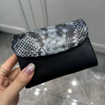 Python Pattern Genuine Leather Short Wallet for Women