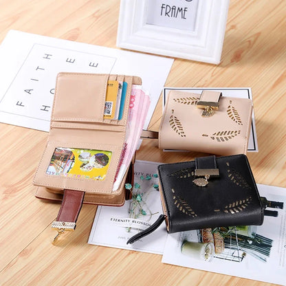 Women's Leaf Hollow-Out Leather Wallet – Compact Clutch Purse