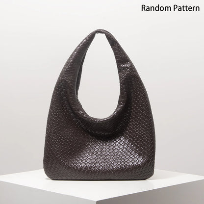 Vintage Faux Woven Leather Shoulder Bag Women S Handbag Large Capacity Tote Bag Crescent Bag