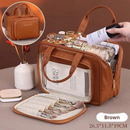 Pu Leather Cosmetic Bag Women Multifunctional Portable Storage Makeup Large Capacity Travel Toiletry