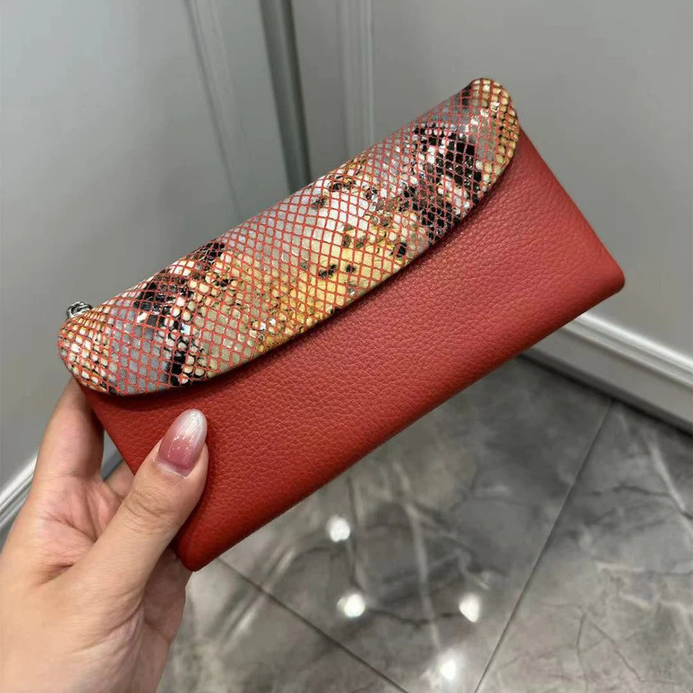 Python Pattern Genuine Leather Long Wallet for Women