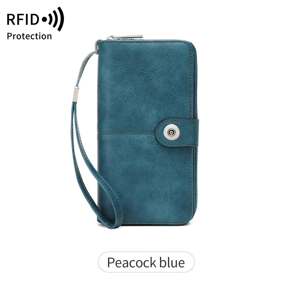 RFID Blocking Women's Long Wallet with Wrist Strap