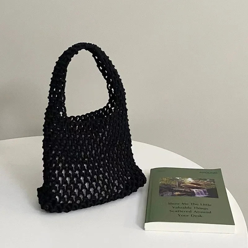 Crochet Straw Rope Handbag – Hollow-Out Woven Tote Bag for Women