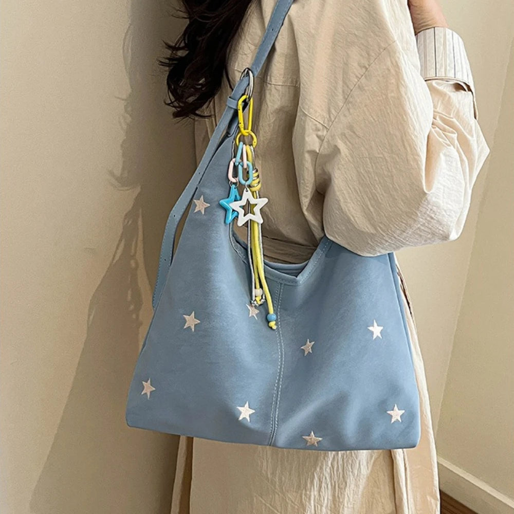 Star Embroidered Hobo Bag – Large Capacity Women's Shoulder Tote
