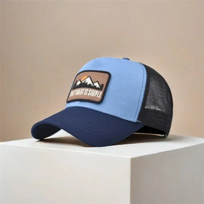 Mesh Trucker Hat with Mountain Patch – Unisex Outdoor Sports Cap