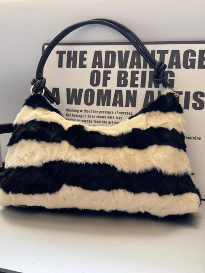 Mew Real Mink Fur Natural Cloud Winter Thick Bag Single Shoulder Women Fluffy Evening Ladies - Thick