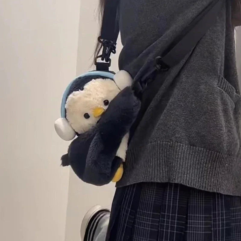 Kawaii Plush Animal Crossbody Bag for Women – Cute Penguin & Sheep Shoulder Purse