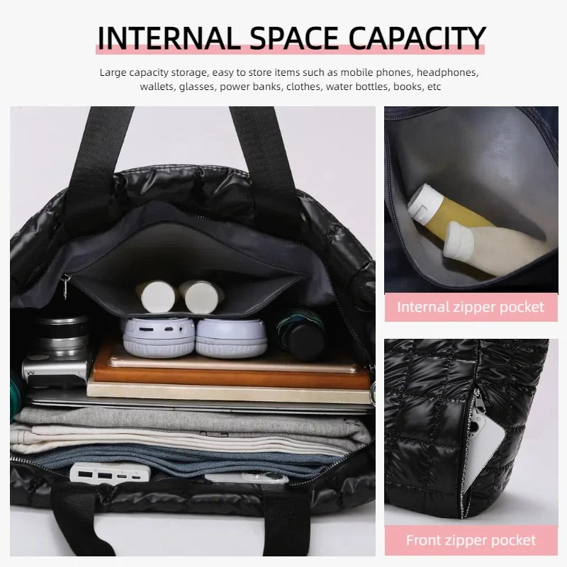 Quilted Puffer Tote Bag – Large Travel & Gym Shoulder Bag