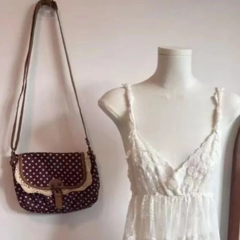 Polka Dot Vintage Canvas Crossbody Bag for Women
