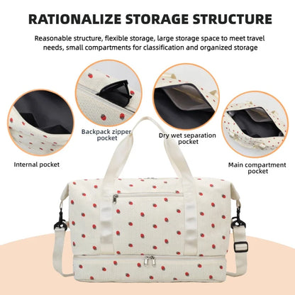 Corduroy Duffle Bag for Women – Large Capacity with Shoe Compartment